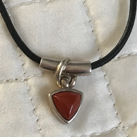 Jewelry - Red Carnelian/Sterling/Leather Necklace